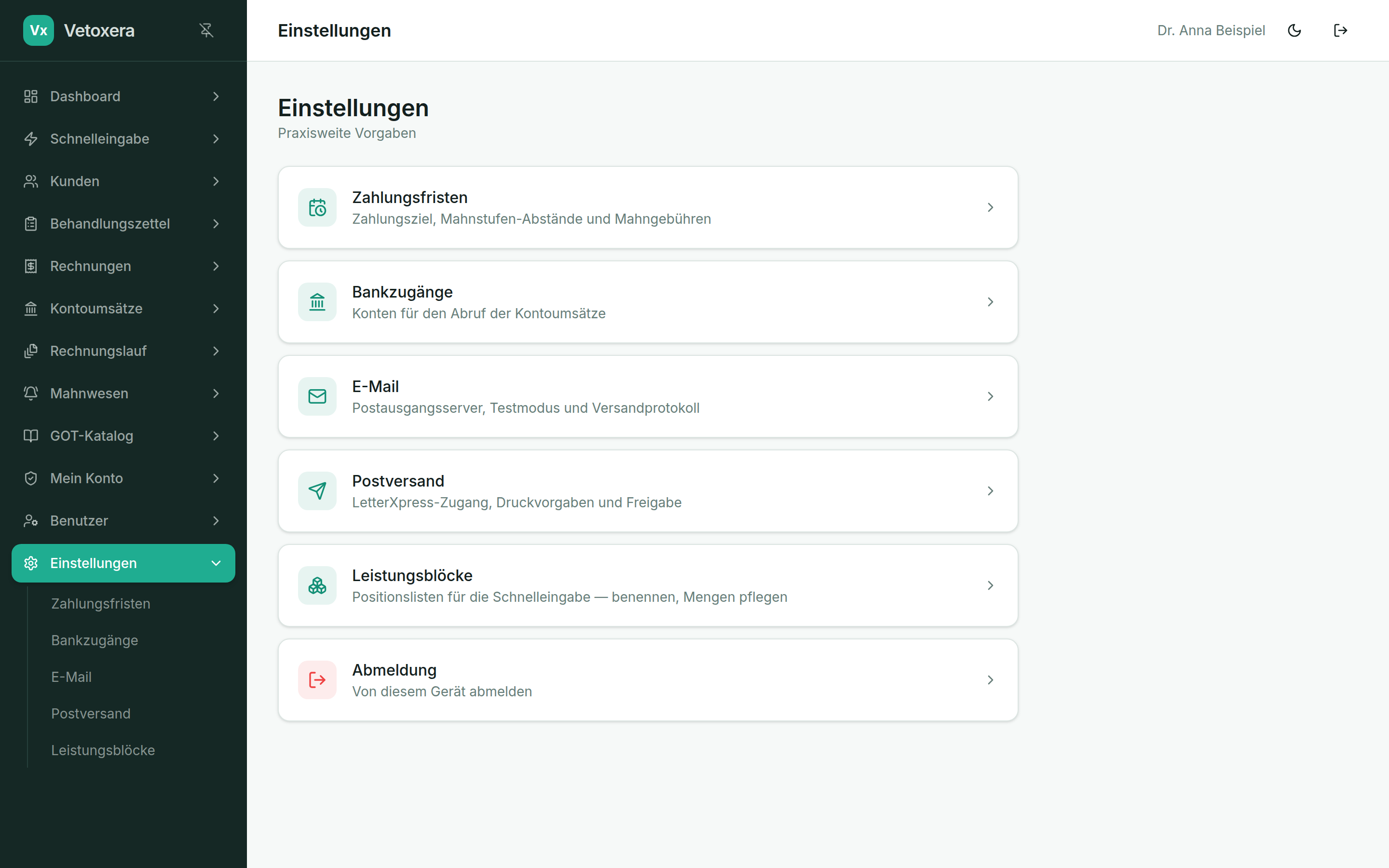 Die Einstellungs-Übersicht