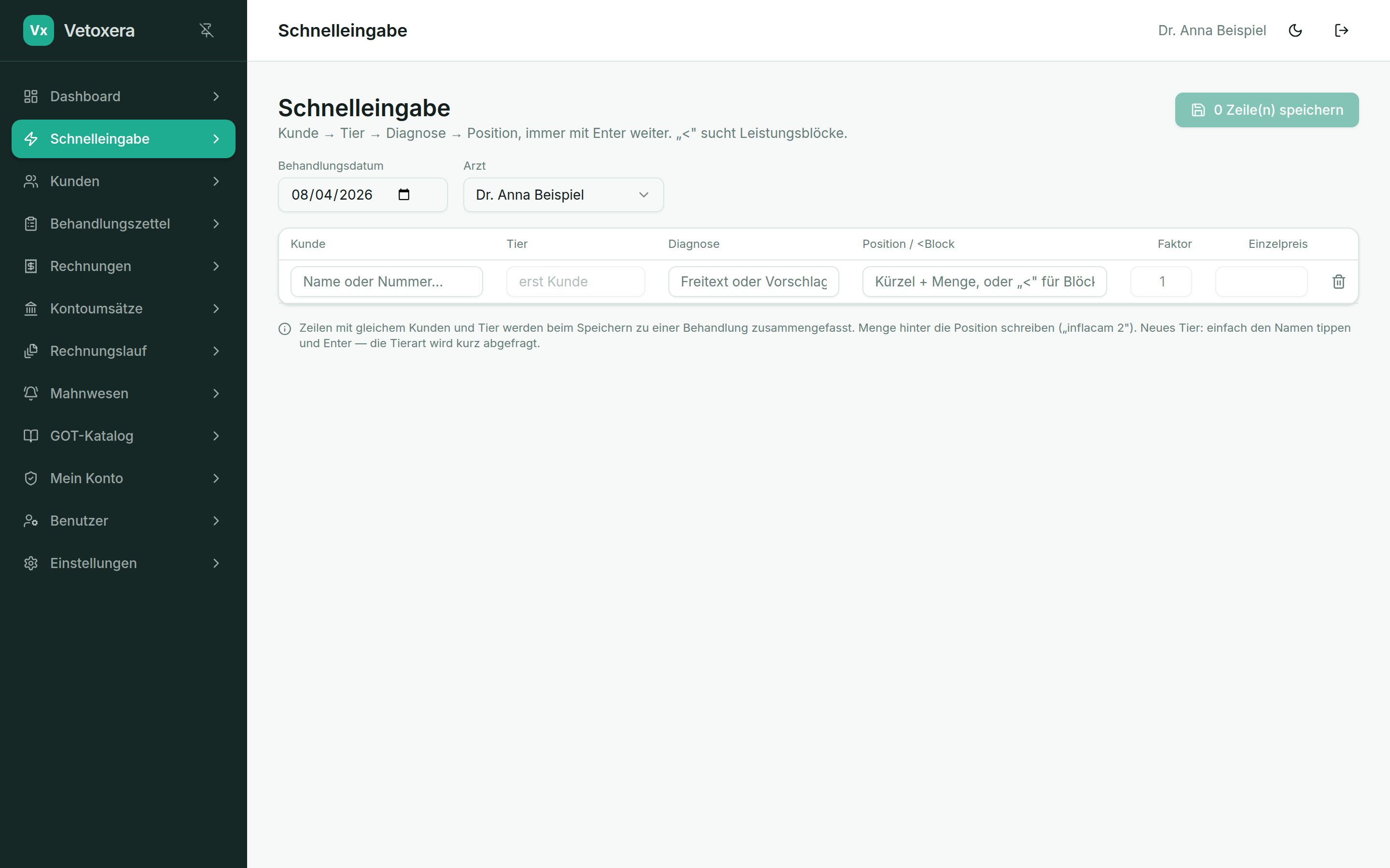 Die Schnelleingabe im Grid-Modus
